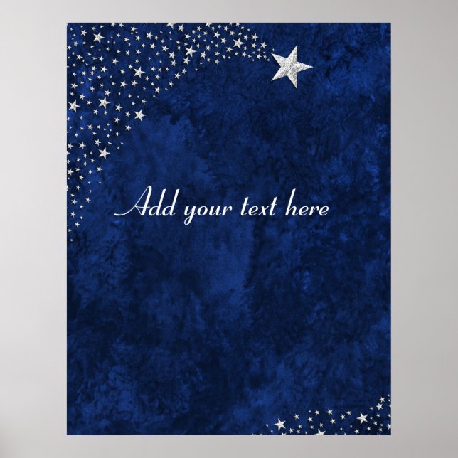 Silver Falling Stars Blue Poster (Front)