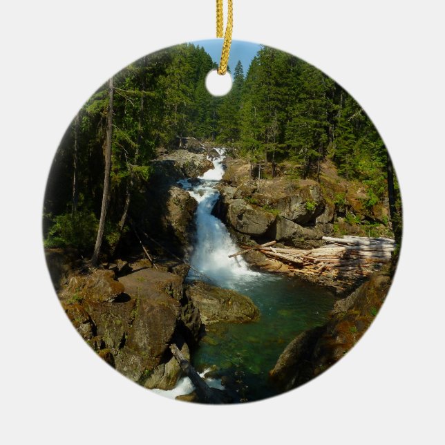 Silver Falls at Mount Rainier National Park Ceramic Tree Decoration (Front)