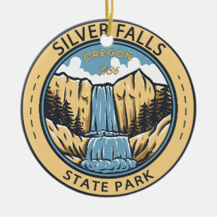Silver Falls State Park Oregon Badge Vintage Ceramic Ornament