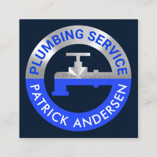 Silver Faucet Pipeline In Dark Blue Waters Square Business Card