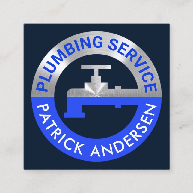 Silver Faucet Pipeline In Dark Blue Waters Square Business Card (Front)