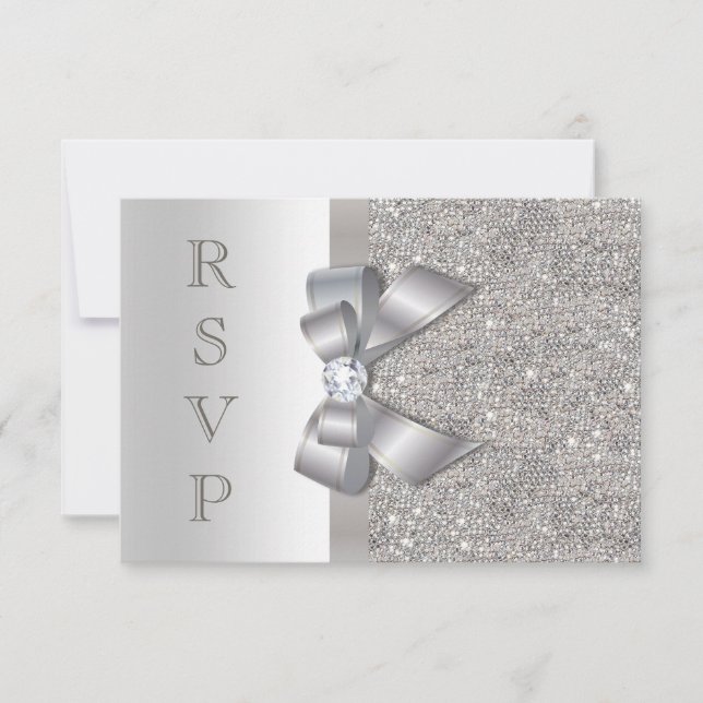 Silver Faux Bow & Diamonds RSVP (Front)