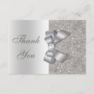 Silver Faux Bow & Diamonds Thank You