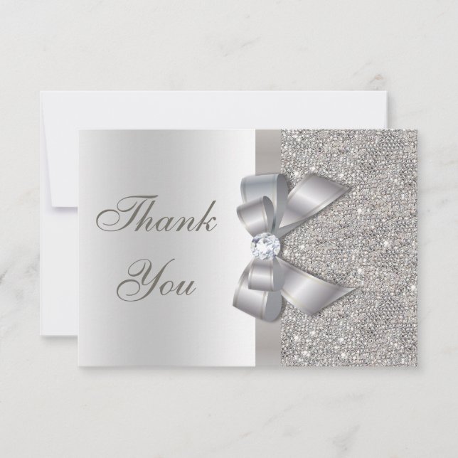 Silver Faux Bow & Diamonds Thank You (Front)