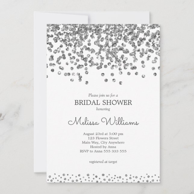 Silver Faux Foil Confetti Elegant Bridal Shower Invitation (Front)
