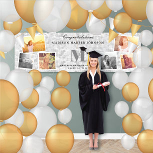 Silver Faux Foil Monogram 6 Photo Graduation Party Banner