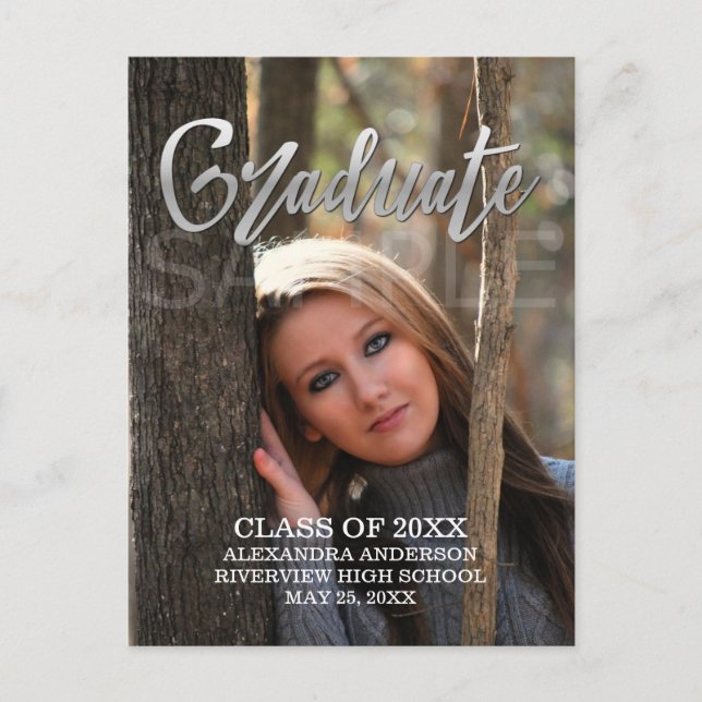 Silver Faux Foil Photo Graduation Postcard (Front)