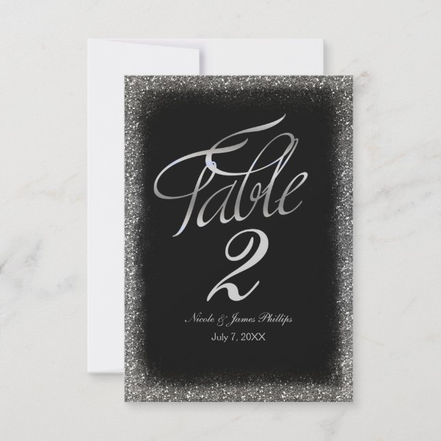 Silver Faux Glitter & Black Glam Table Card Number (Front)