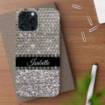 Silver Faux Glitter Bling Personalized Metal Look iPhone 15 Case<br><div class="desc">Any glitter or diamonds in design are photos and simulated. This design may be personalized in the area provided by changing the photo and/or text. Or it can be customized by clicking Personalize this Template and then choosing the click to customize further option and delete or change the color of...</div>