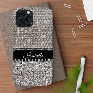 Silver Faux Glitter Bling Personalized Metal Look Case-Mate Samsung Galaxy S8 Case