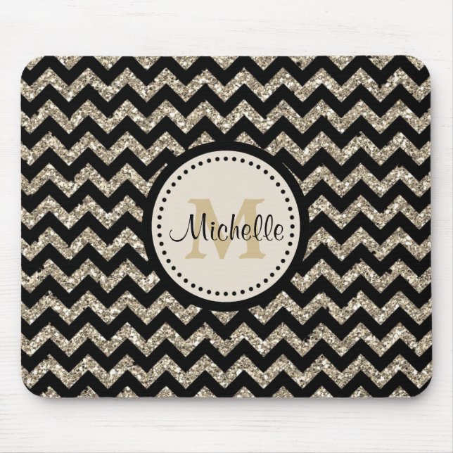Silver Faux Glitter Chevron Monogram Mouse Pad (Front)