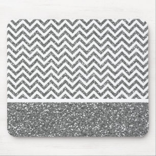 Silver Faux Glitter Chevron Mouse Pad