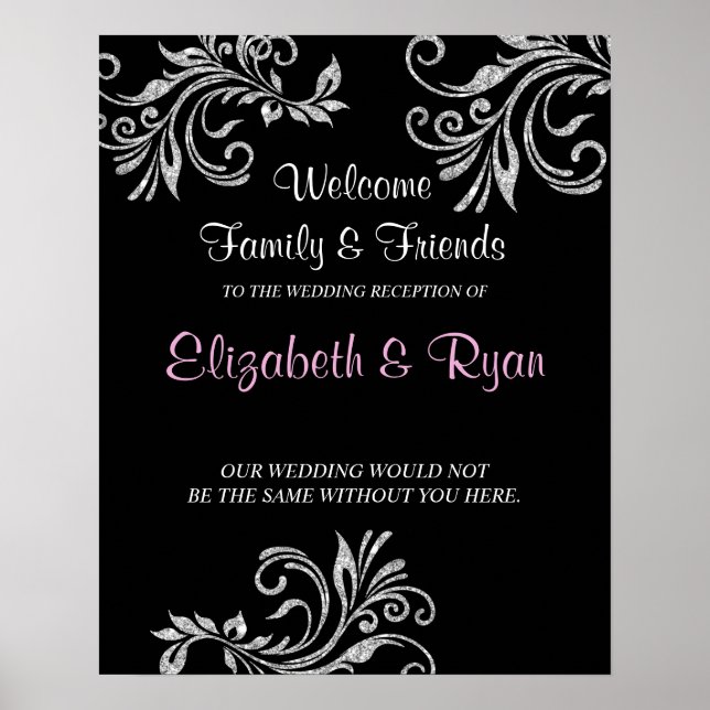 Silver Faux Glitter, Custom Wedding Welcome Poster (Front)