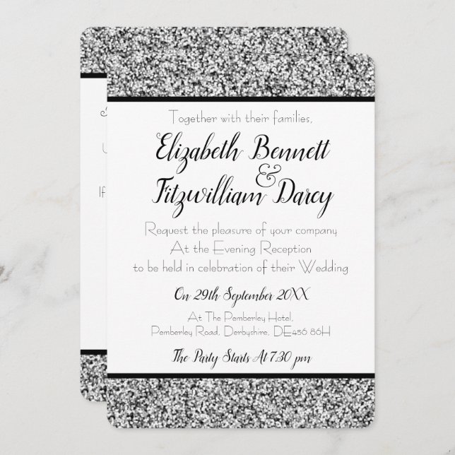 Silver Faux Glitter Evening Invitation (Front/Back)