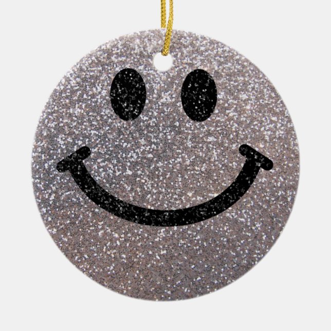 Silver faux glitter face ceramic ornament (Front)