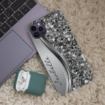 Silver Faux Glitter Glam Bling Personalised Metal iPhone 15 Case<br><div class="desc">The design is a photo and the cases are not made with actual glitter, sequins, metals or woods. This design is also available on other phone models. Choose Device Type to see other iPhone, Samsung Galaxy or Google cases. Some styles may be changed by selecting Style if that is an...</div>