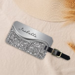 Silver Faux Glitter Glam Bling Personalised Metal Luggage Tag<br><div class="desc">This design may be personalised in the area provided by changing the photo and/or text. Or it can be customised by clicking Personalise this Template and then choosing the click to customise further option and delete or change the colour of the background, add text, change the text colour or style,...</div>