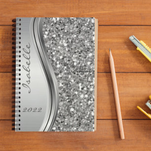 Silver Faux Glitter Glam Bling Personalised Metal Planner