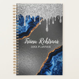 Silver Faux Glitter Glam Bling Personalised Metal  Planner