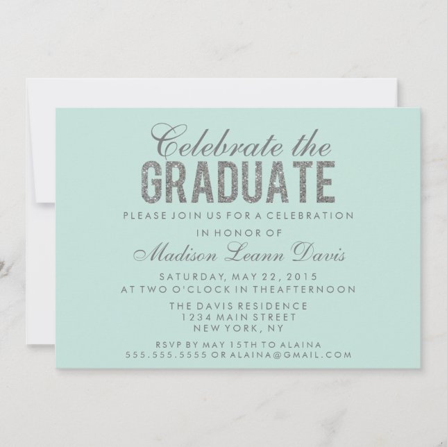 Silver Faux Glitter Graduation Party Invitation (Front)