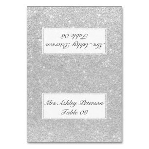 Silver faux glitter grey ombre wedding place table number