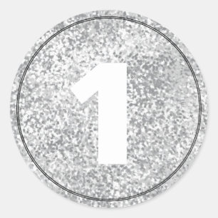 Silver Faux Glitter Number Text Template Stickers