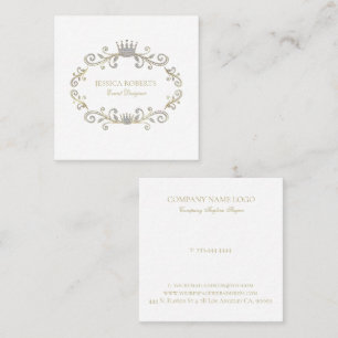 Silver Faux Glitter Ornate Crown Frame Square Business Card