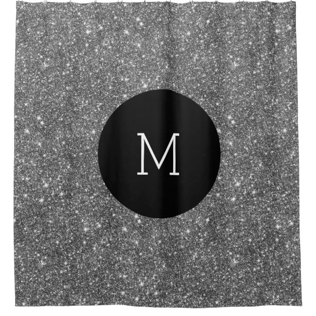 Silver Faux Glitter Pattern Girly Monogram Shower Curtain (Front)