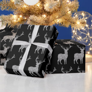 silver faux glitter reindeer wrapping paper