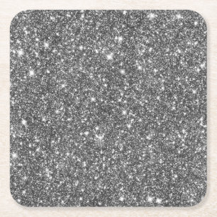 Silver Faux Glitter Shining Pattern Bling Square Paper Coaster