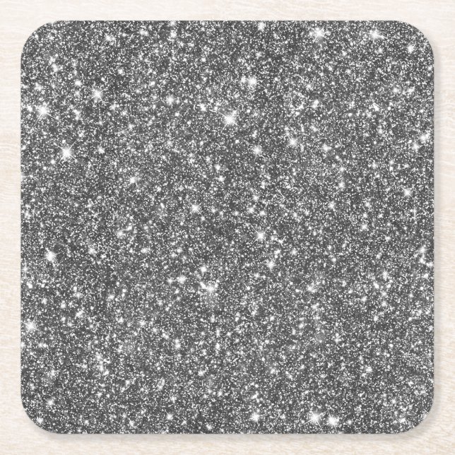 Silver Faux Glitter Shining Pattern Bling Square Paper Coaster (Front)