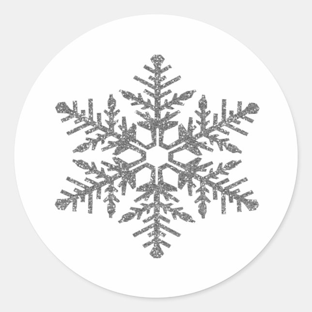 Silver Faux Glitter Snowflake Classic Round Sticker (Front)