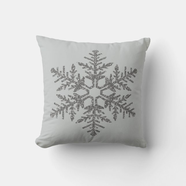 Silver Faux Glitter Snowflake Cushion (Front)
