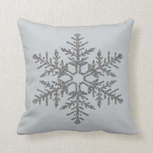 Silver Faux Glitter Snowflake Cushion