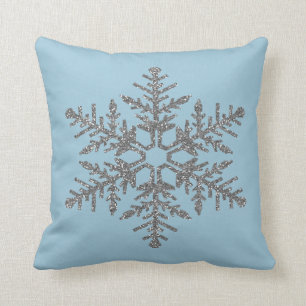 Silver Faux Glitter Snowflake Cushion