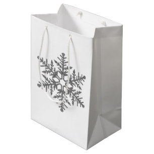 Silver Faux Glitter Snowflake Medium Gift Bag