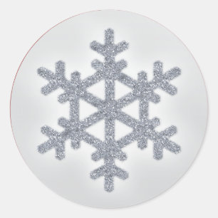 Silver FAUX Glitter Snowflake with Red Sticker