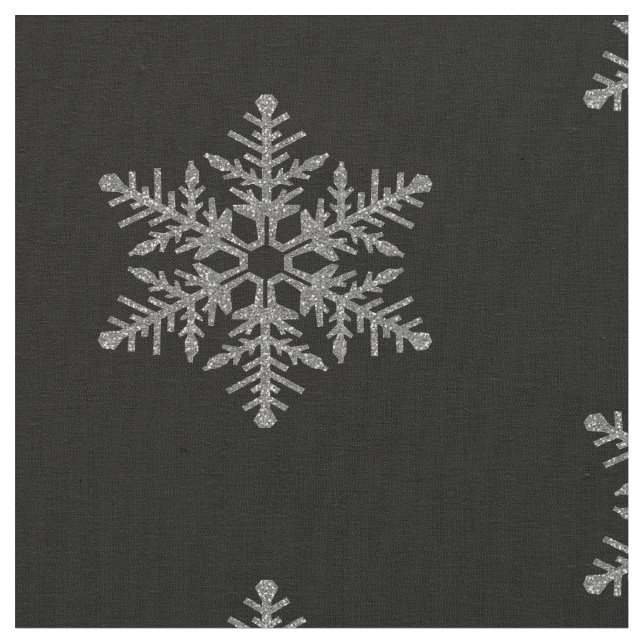 Silver Faux Glitter Snowflakes on Black Fabric (Close Up)