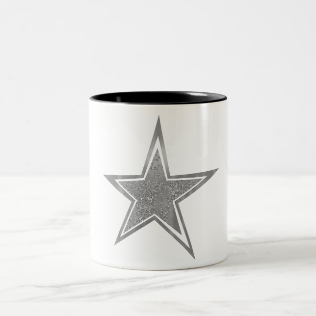Silver Faux Glitter Star Two-Tone Coffee Mug (Center)