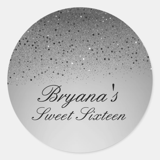 Silver Faux Glitter Sweet 16 Birthday Party Classic Round Sticker (Front)