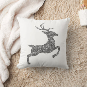 Silver Faux Glitter Texture Jumping Deer Shape Cushion