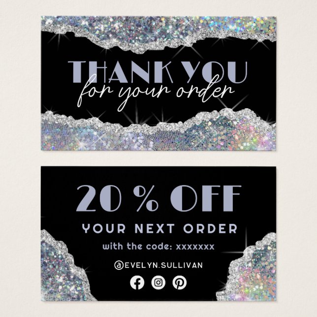 Silver faux iridescent glitter discount card (Front & Back)