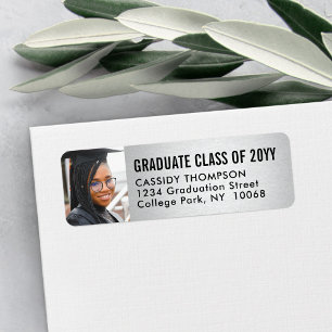 Silver Faux Metallic Graduation Return Address Label