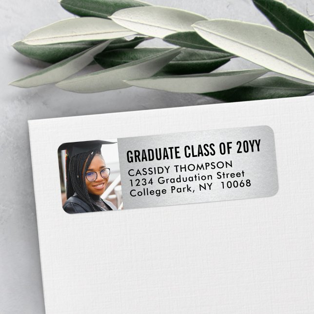 Silver Faux Metallic Graduation Return Address Label (Creator Uploaded)