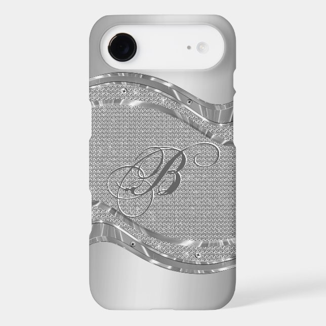 Silver Faux Metallic Look With Diamonds Pattern 2 Case-Mate iPhone Case (Back)