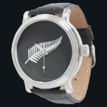 Silver fern flag (NZ) Watch<br><div class="desc">The silver fern motif is associated with New Zealand,  and a silver fern flag may be used as an unofficial flag of New Zealand.

Image attribution: By Bamse - Own work,  CC BY-SA 3.0,  https://commons.wikimedia.org/w/index.php?curid=5160357</div>