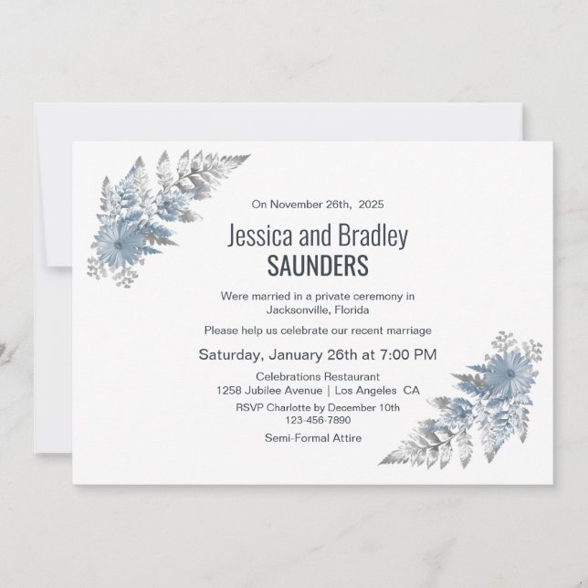 Silver Fern Wedding Reception Invitation (Front)