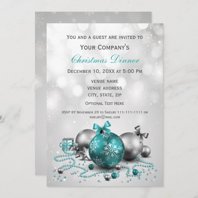silver Festive Corporate Christmas party Invite (Front/Back)