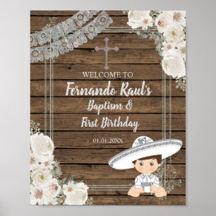 Silver Fiesta Boy Baptism and Birthday Welcome Poster