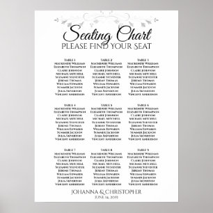 Silver Filigree 9 Table Wedding Seating Chart